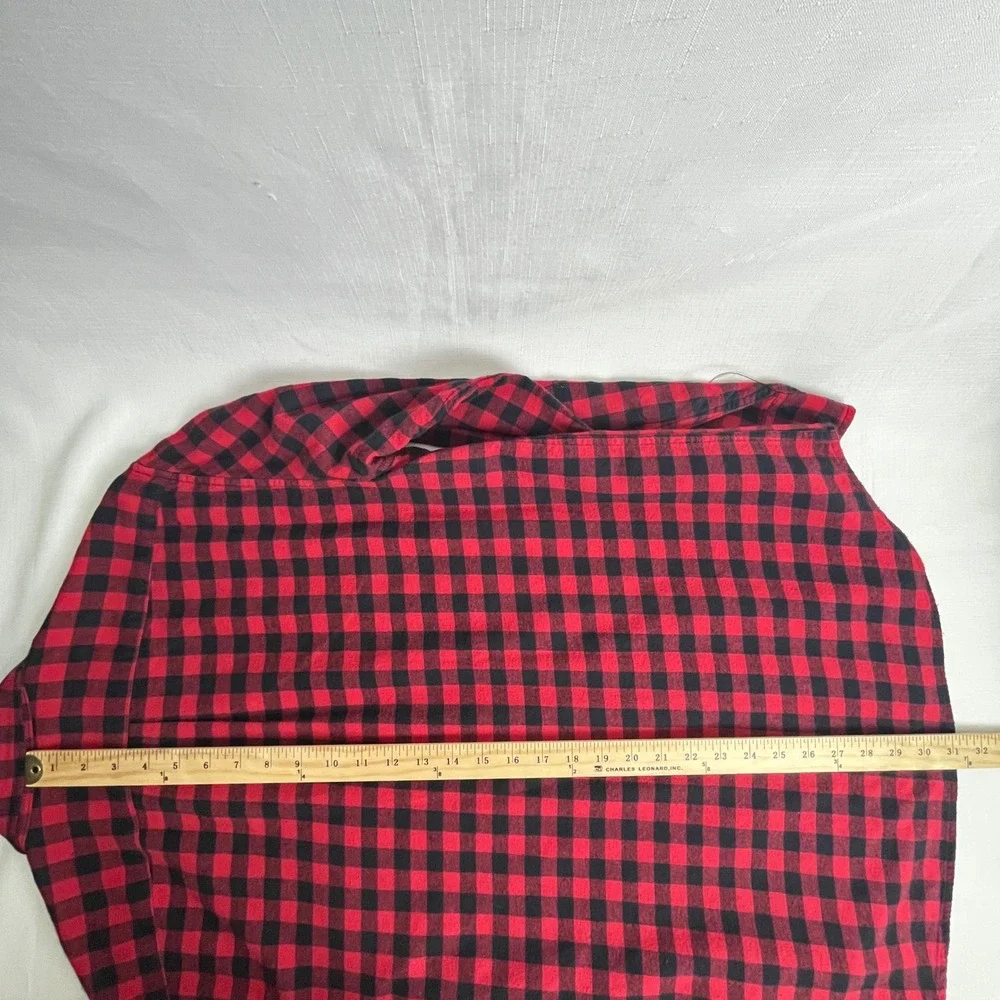 J.Crew Flannel Shirt Mens Large (L) Red Black‎ Buffalo Check Classic Fit Cotton
